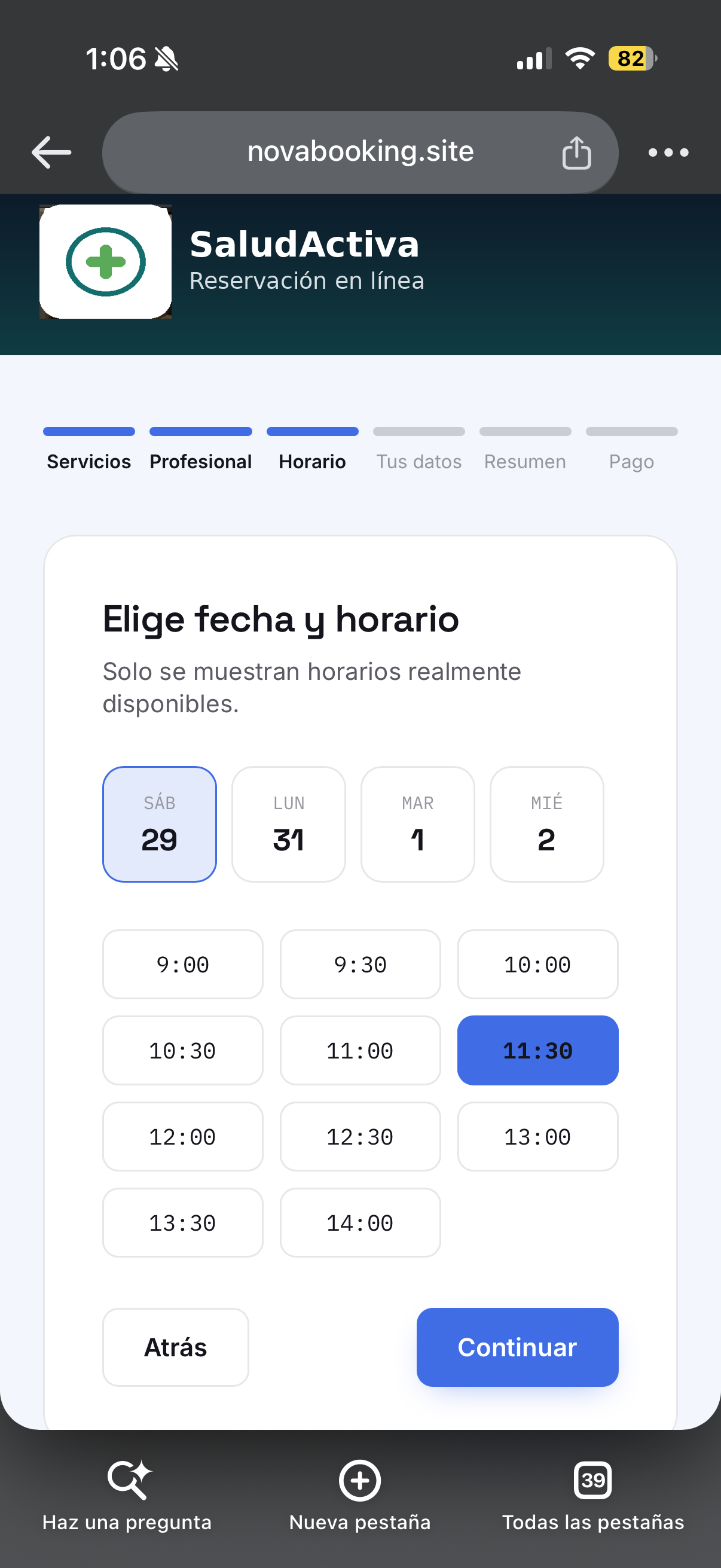 Paso 2: elegir horario