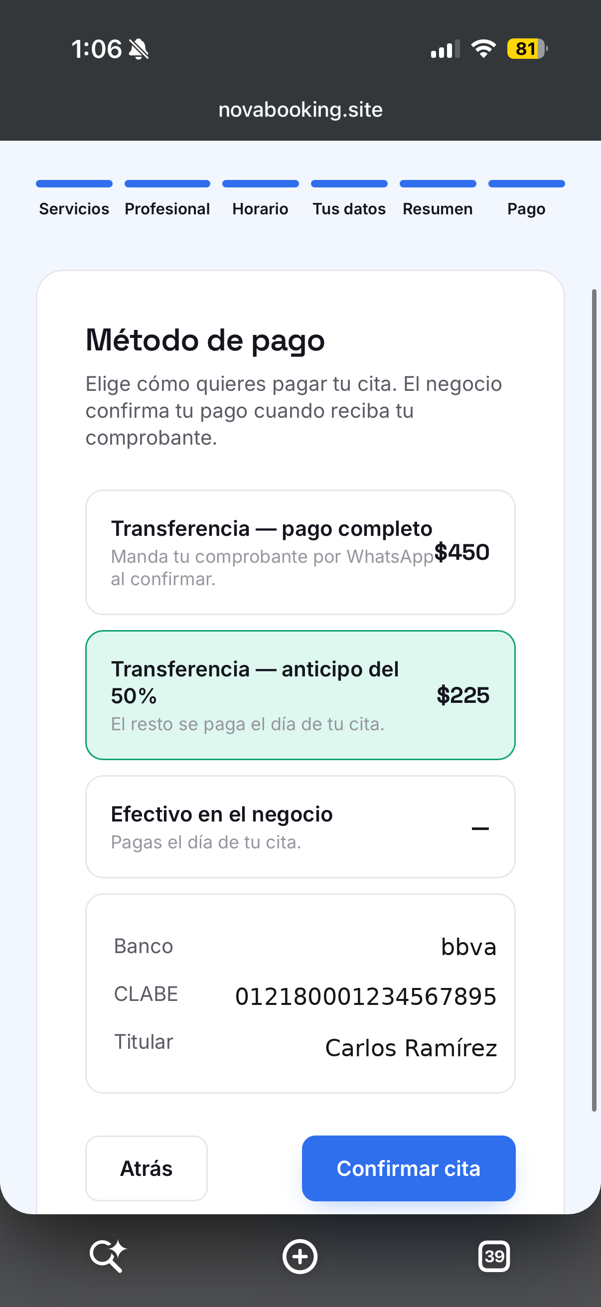 Paso 5: método de pago